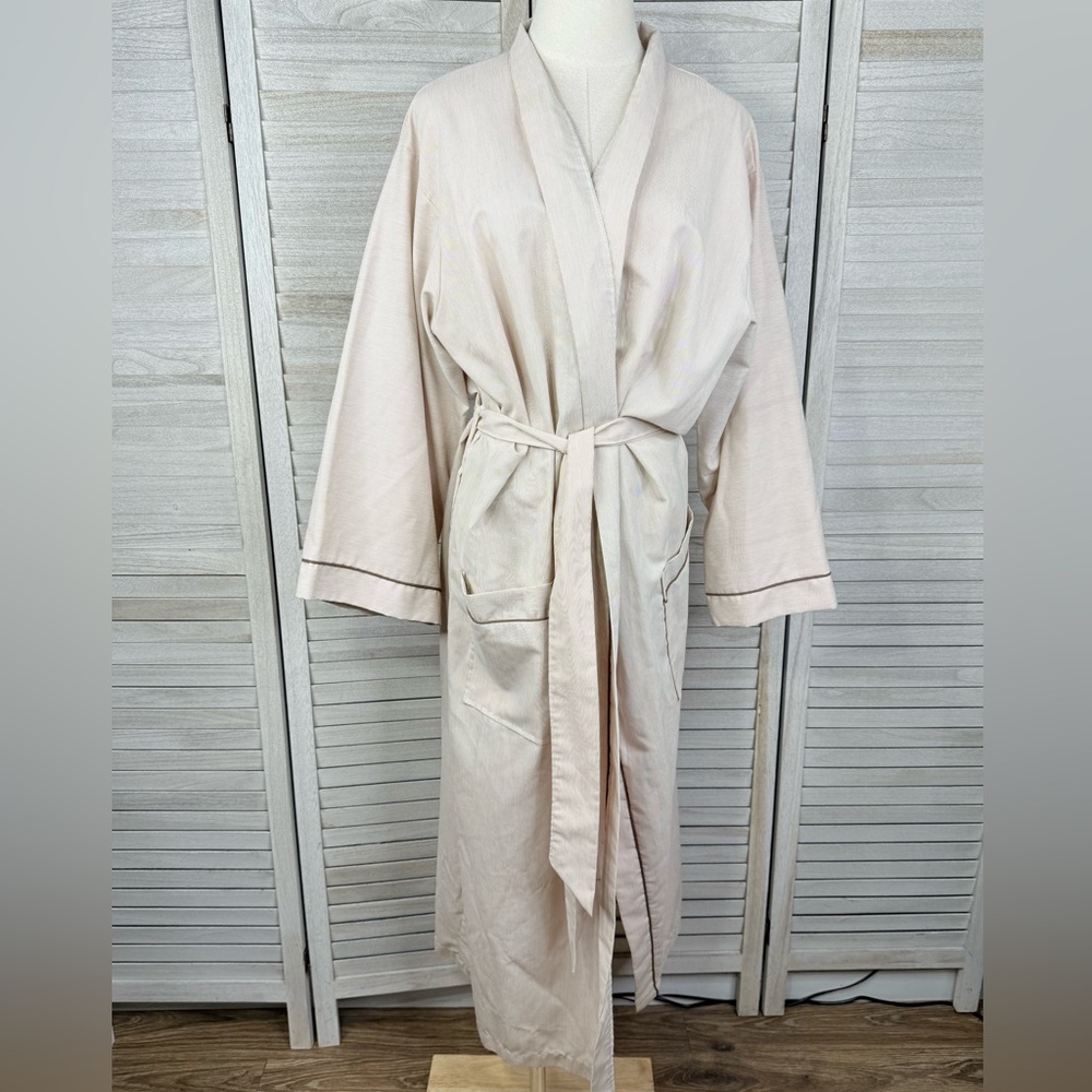 SEA ISLAND LOUNGEWEAR Men's Vintage Pinstripe 3/4 Sleeve Robe Br/Wh-M/L(Long)